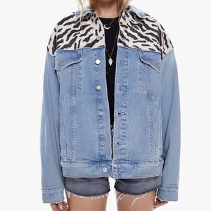 Mother The Drop It Drifter Denim Zebra Blue Jacket Oversized Size XL